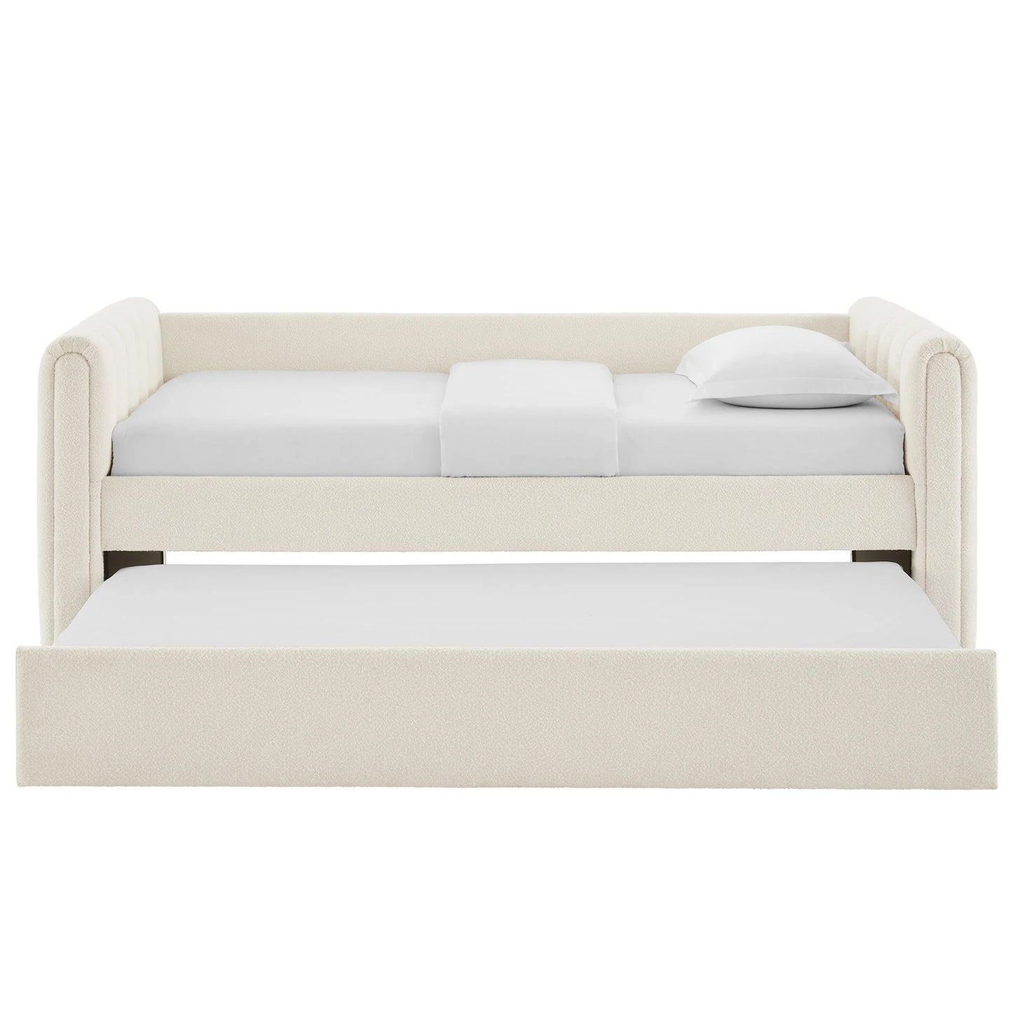Veyla Channel Tufted Boucle Twin Daybed with Trundle in Cloud – Modern Sleeper Sofa Bed