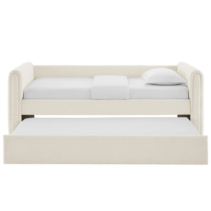Veyla Channel Tufted Boucle Twin Daybed with Trundle in Cloud – Modern Sleeper Sofa Bed