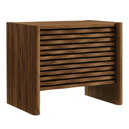 Emric Wave Nightstand – Walnut Finish with Curved Modern Design