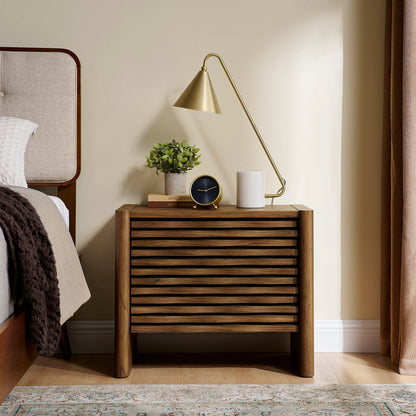 Emric Wave Nightstand – Walnut Finish with Curved Modern Design