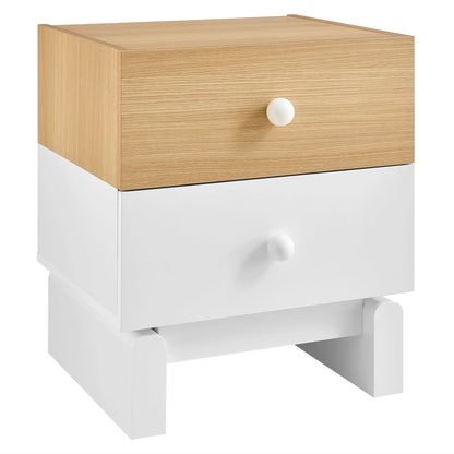 Nolia 2-Drawer Nightstand in Oak White – Modern Color Block Bedside Table