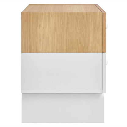 Nolia 2-Drawer Nightstand in Oak White – Modern Color Block Bedside Table