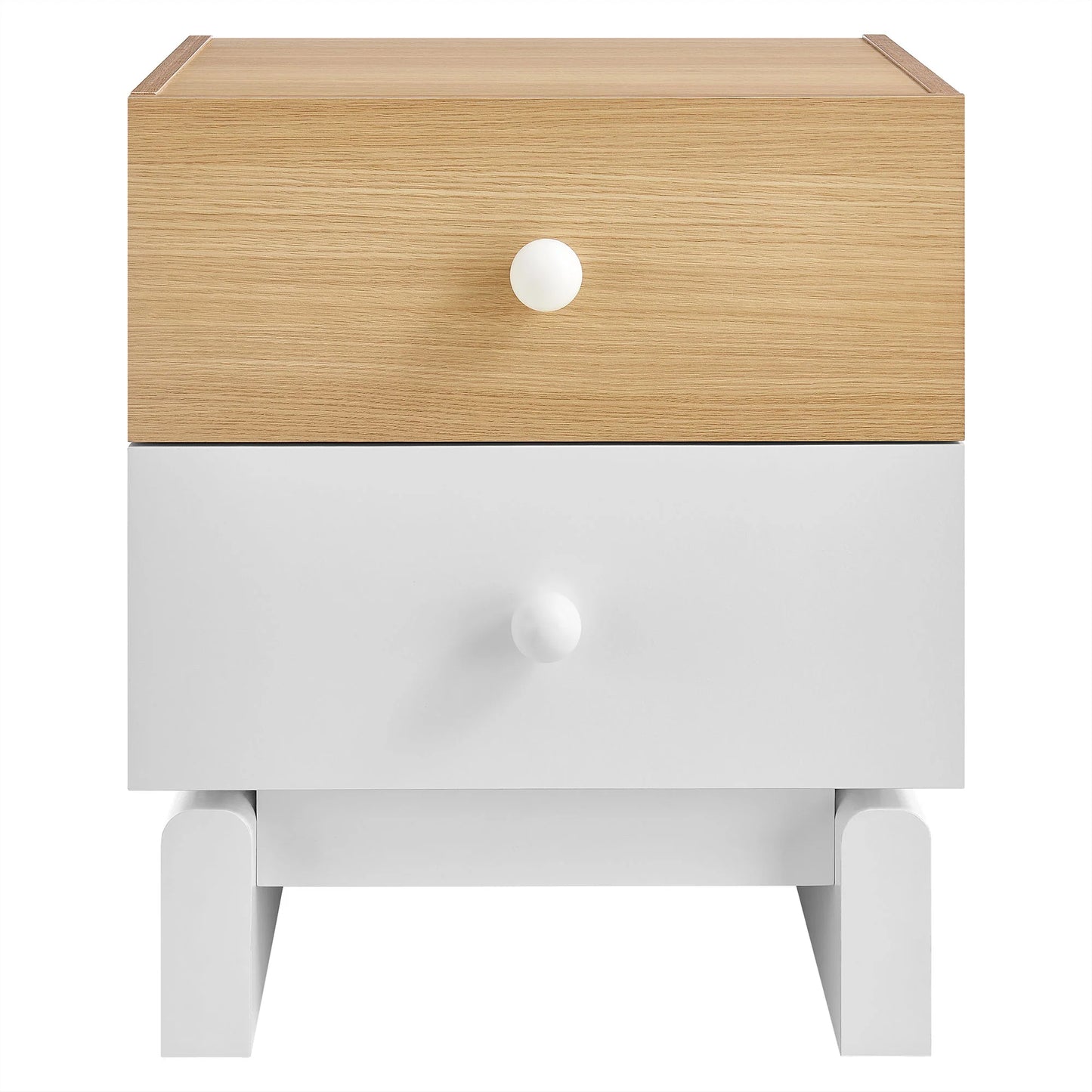 Nolia 2-Drawer Nightstand in Oak White – Modern Color Block Bedside Table