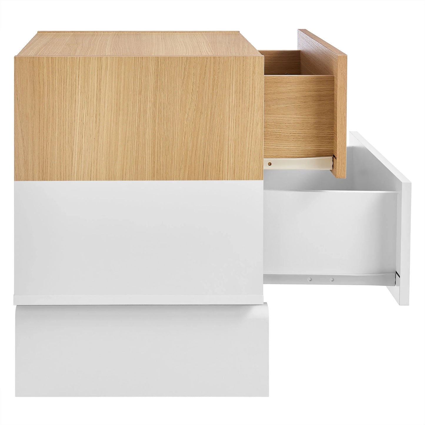 Nolia 2-Drawer Nightstand in Oak White – Modern Color Block Bedside Table