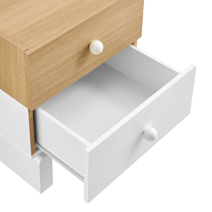 Nolia 2-Drawer Nightstand in Oak White – Modern Color Block Bedside Table