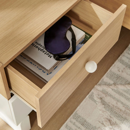 Nolia 2-Drawer Nightstand in Oak White – Modern Color Block Bedside Table