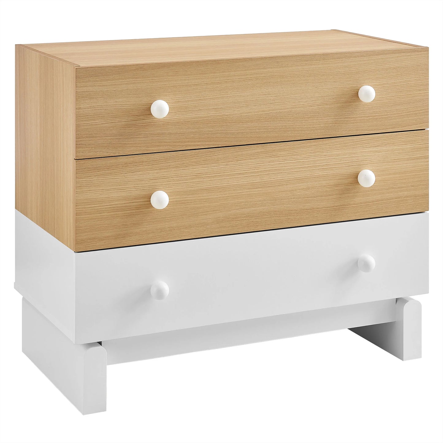 Nolia 3-Drawer Color Block Dresser in Oak White – Modern Compact Storage for Stylish Bedrooms
