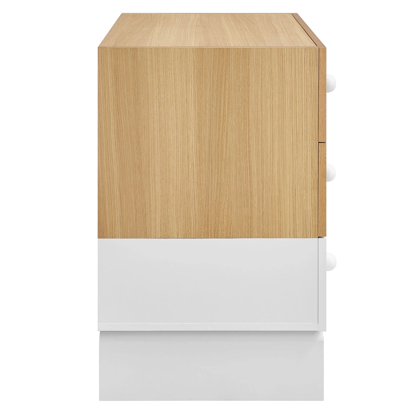 Nolia 3-Drawer Color Block Dresser in Oak White – Modern Compact Storage for Stylish Bedrooms