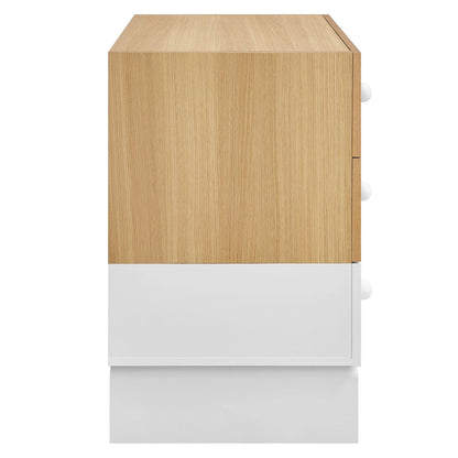Nolia 3-Drawer Color Block Dresser in Oak White – Modern Compact Storage for Stylish Bedrooms