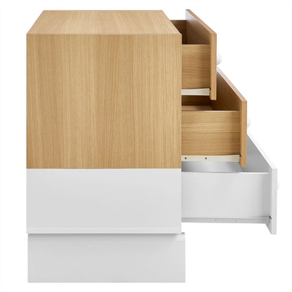 Nolia 3-Drawer Color Block Dresser in Oak White – Modern Compact Storage for Stylish Bedrooms