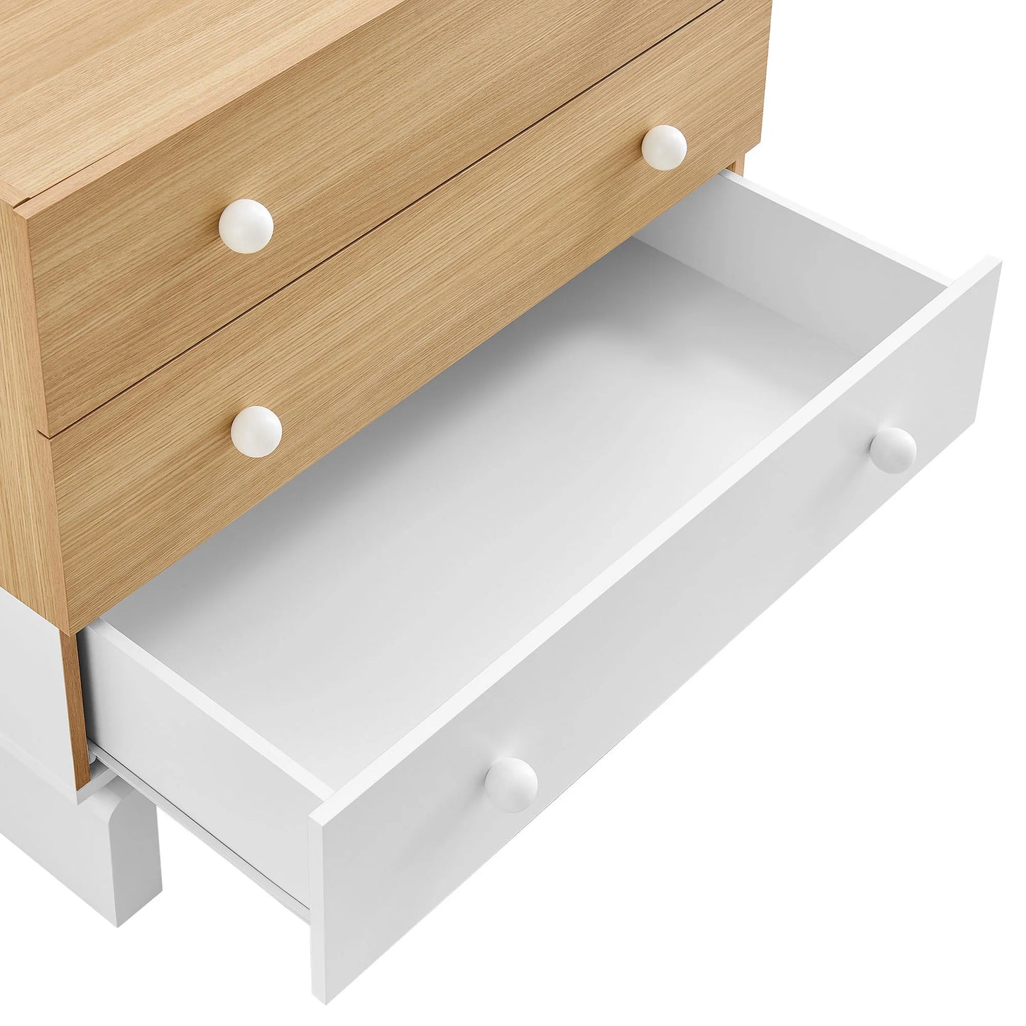 Nolia 3-Drawer Color Block Dresser in Oak White – Modern Compact Storage for Stylish Bedrooms