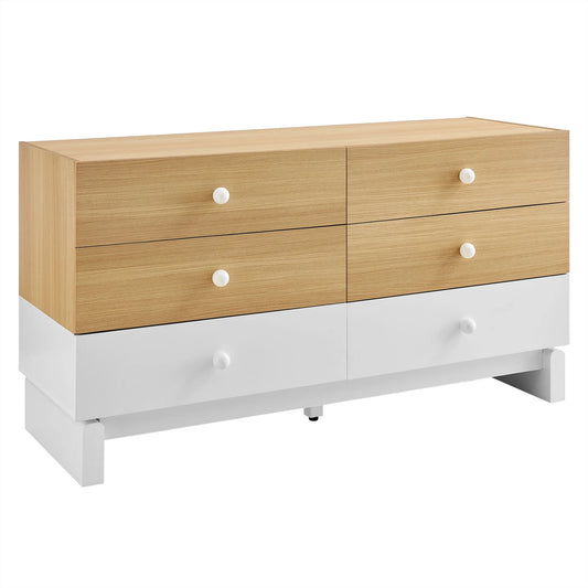 Nolia 6-Drawer Color Block Dresser – Oak and White Finish