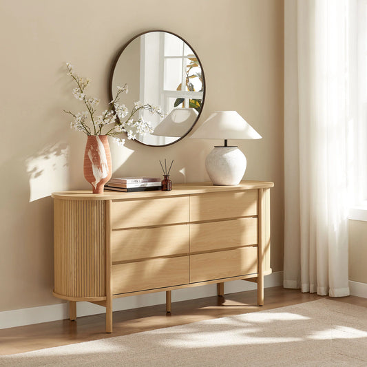 Cadence 6-Drawer Curved Dresser – Modern Wood Storage Dresser for Bedroom Organization