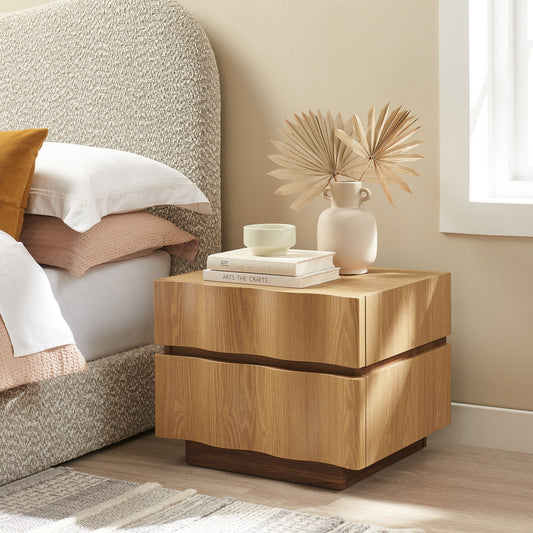 Isola 2-Drawer Nightstand – Modern Bedside Table with Storage in Wood Finish