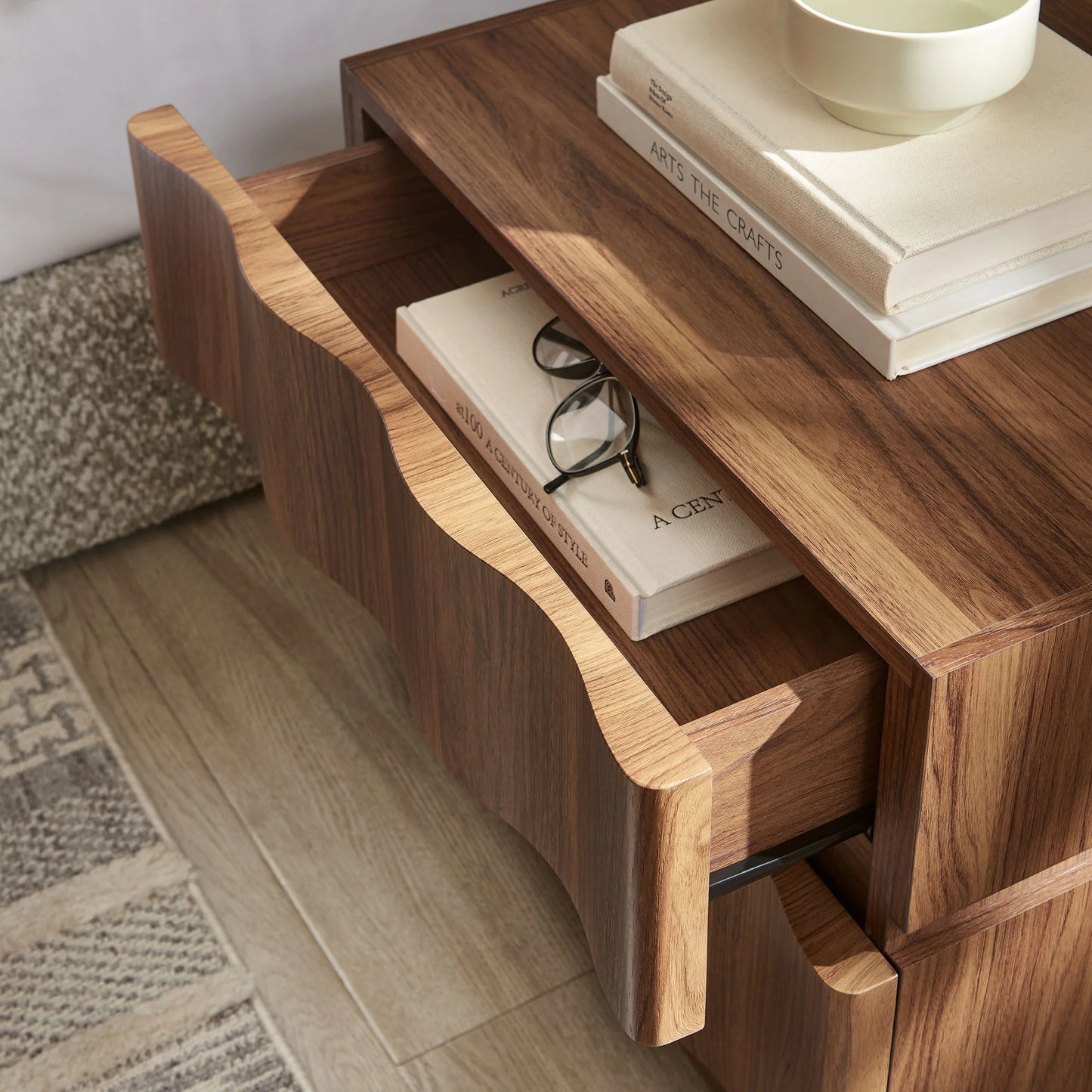 Isola 2-Drawer Nightstand – Modern Bedside Table with Storage in Wood Finish