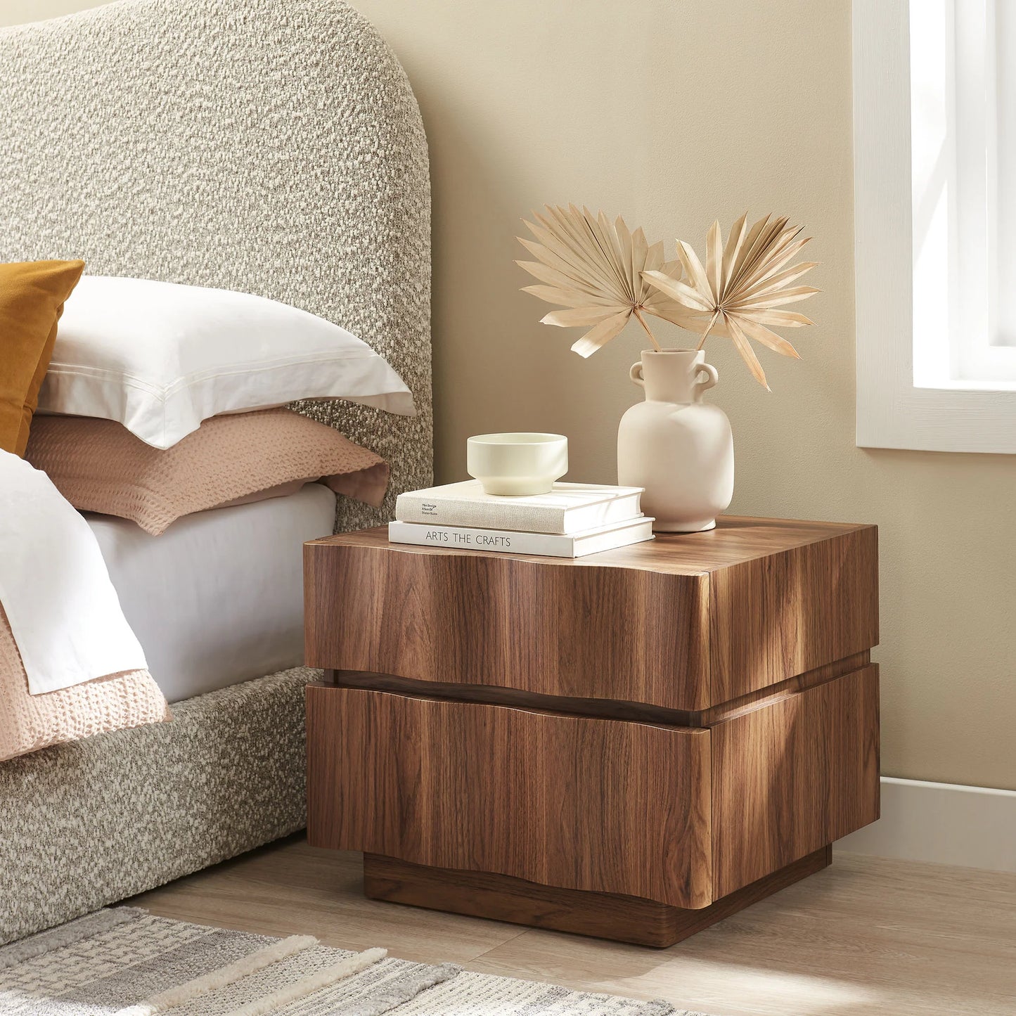 Isola 2-Drawer Nightstand – Modern Bedside Table with Storage in Wood Finish