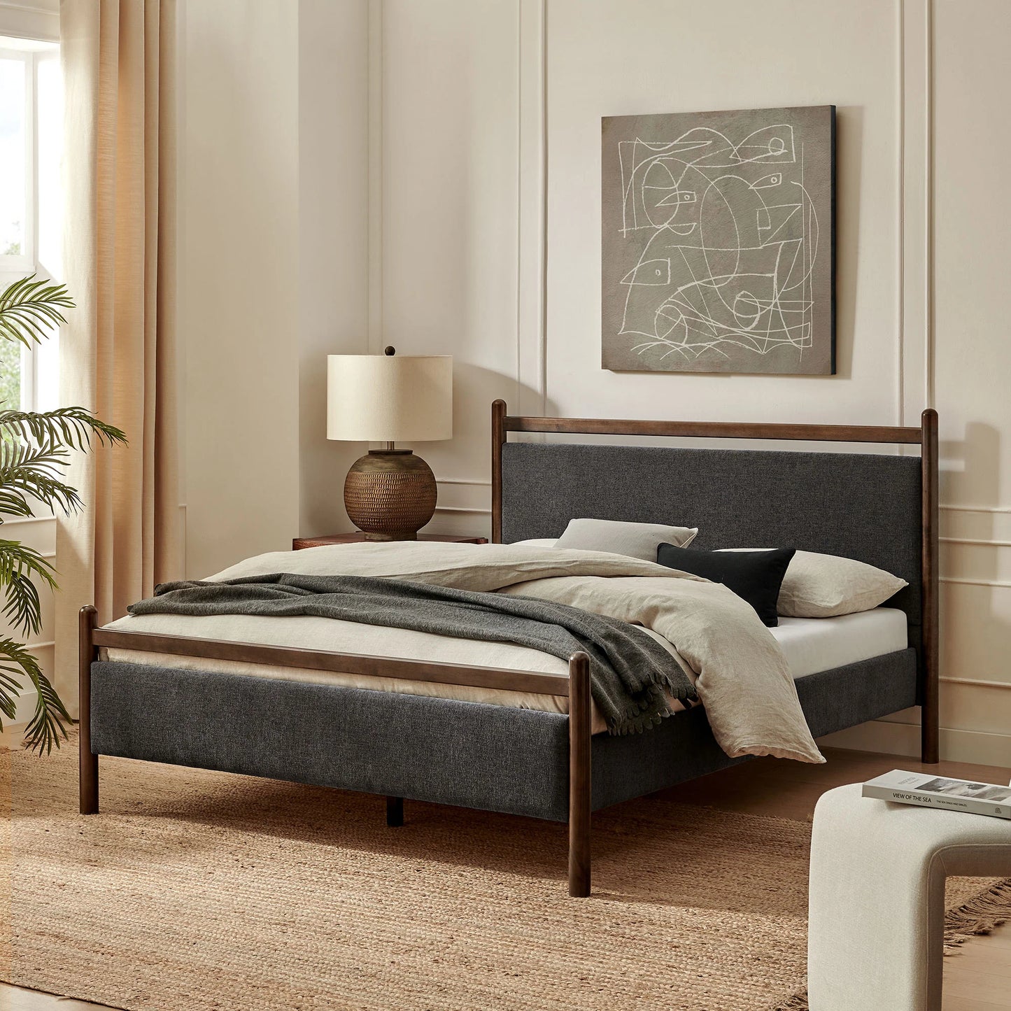 Ginny Platform Bed Frame Light Oak Heathered Ivory