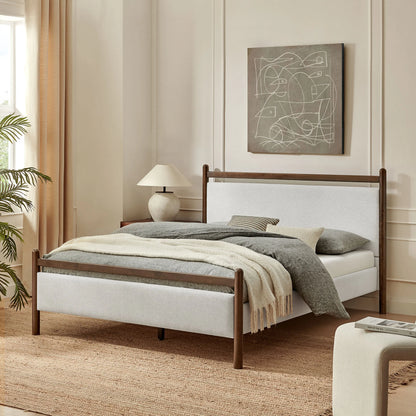 Ginny Platform Bed Frame Light Oak Heathered Ivory