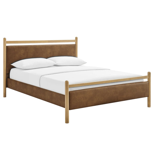 Ginny Vegan Leather Platform Bed Frame in Light Oak Canyon