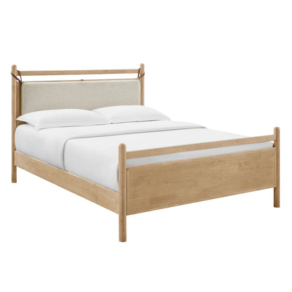 Leni Wood Platform Bed Frame with Fabric Pillow Headboard