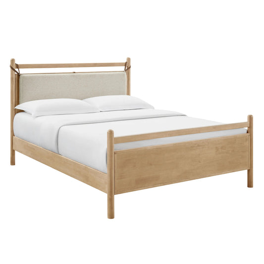 Leni Wood Platform Bed Frame with Fabric Pillow Headboard