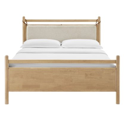 Leni Wood Platform Bed Frame with Fabric Pillow Headboard