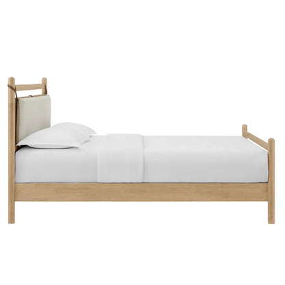 Leni Wood Platform Bed Frame with Fabric Pillow Headboard