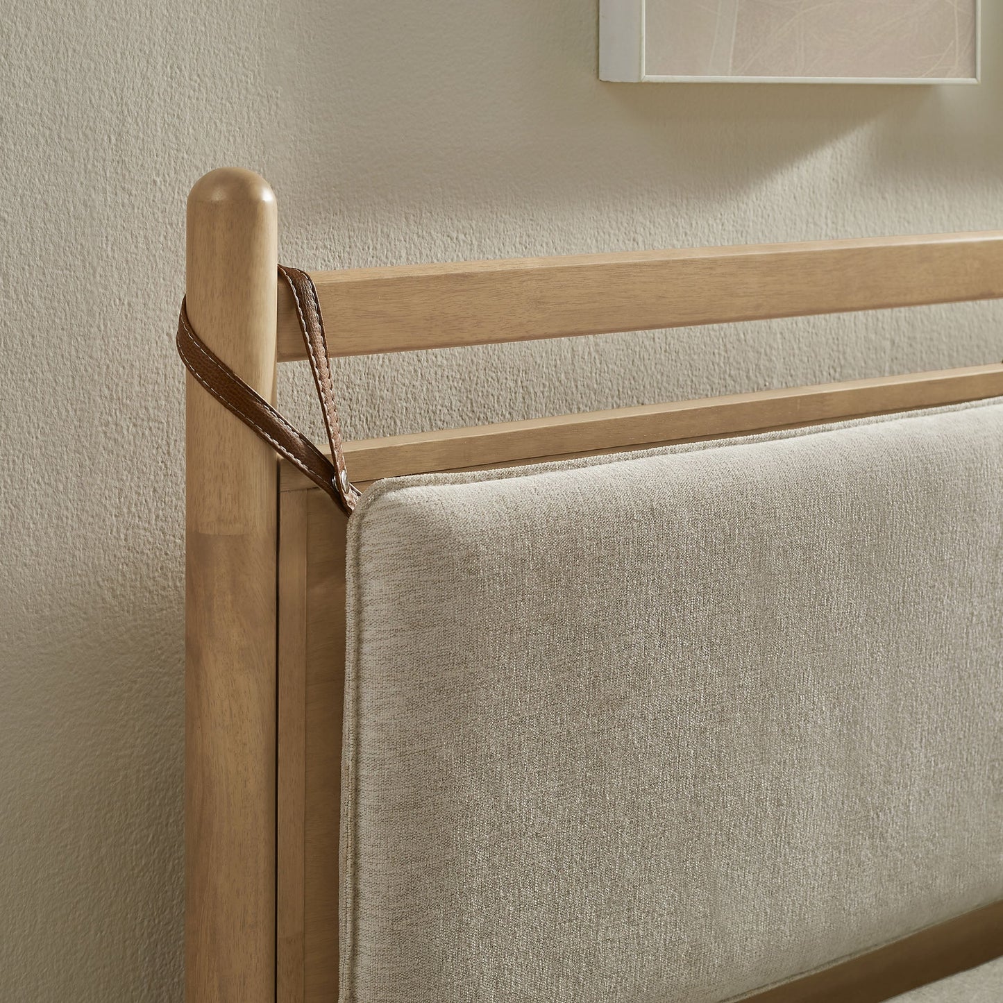 Leni Wood Platform Bed Frame with Fabric Pillow Headboard