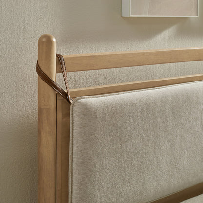 Leni Wood Platform Bed Frame with Fabric Pillow Headboard