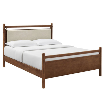 Leni Wood Platform Bed Frame with Fabric Pillow Headboard