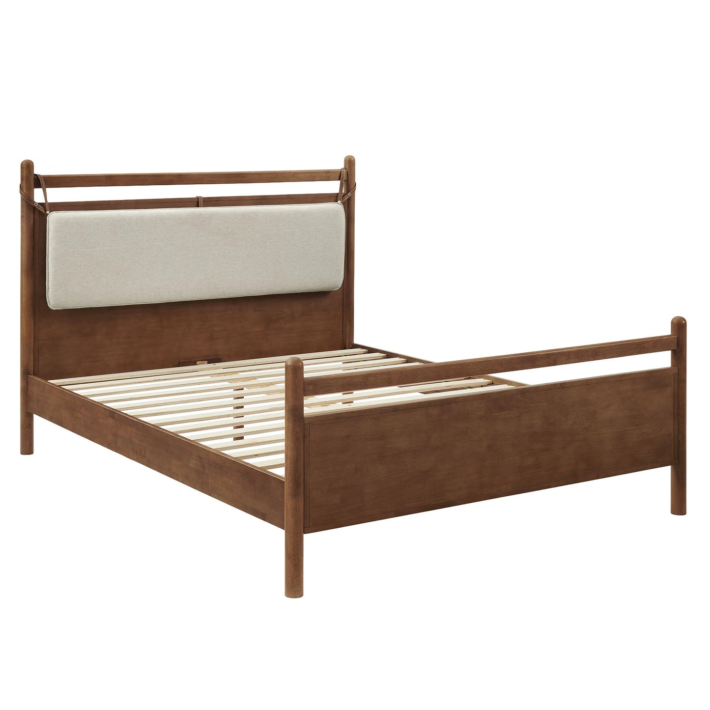 Leni Wood Platform Bed Frame with Fabric Pillow Headboard