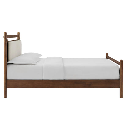 Leni Wood Platform Bed Frame with Fabric Pillow Headboard