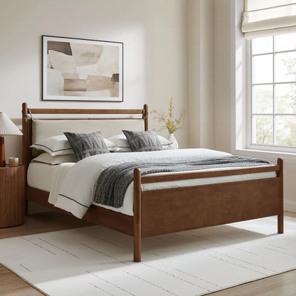 Leni Wood Platform Bed Frame with Fabric Pillow Headboard