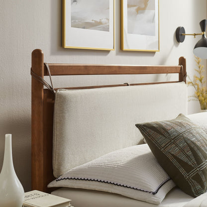 Leni Wood Platform Bed Frame with Fabric Pillow Headboard