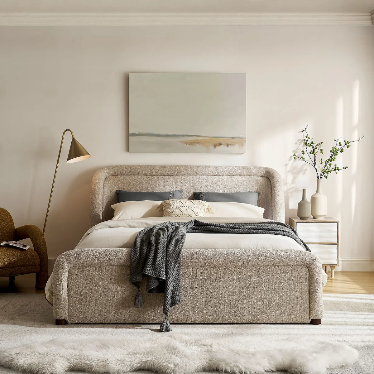 Tasmin Queen Upholstered Fabric Platform Bed