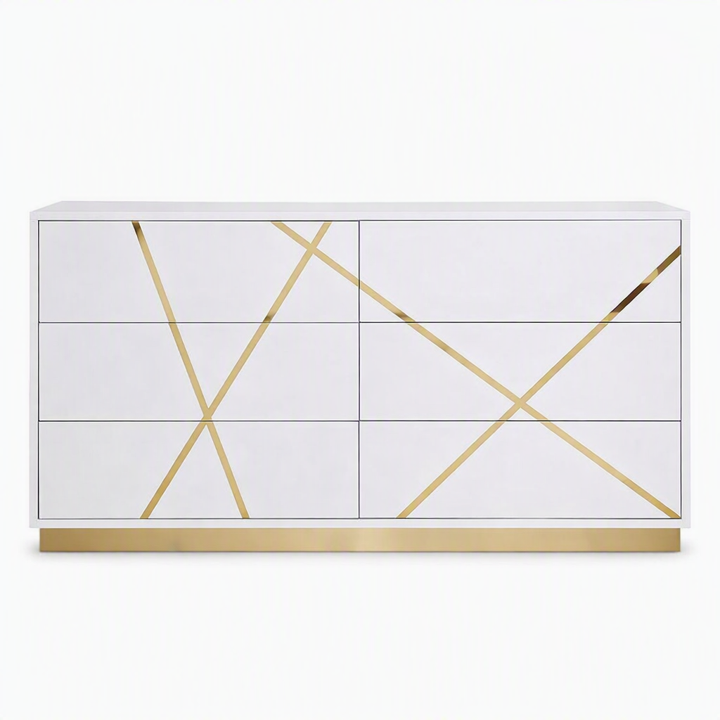 Nixa White High Gloss 6 Soft-Closing Drawers Dresser