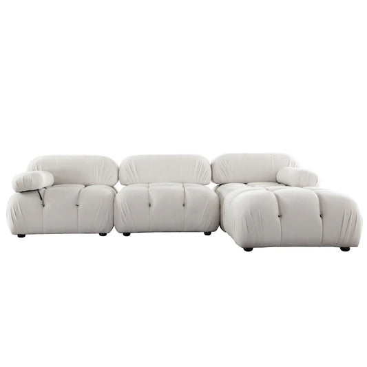 Paloma 4PC Modular Sectional in Light Cream Velvet – Reversible Chaise Included