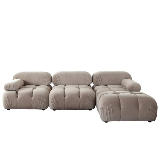 Paloma 4PC Reversible Chaise Sectional in Mink Tan Velvet – Luxe Modular Design