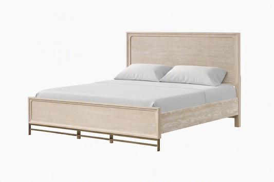 Sandnes Light Oak Bed with Beveled Mirror Headboard Detail