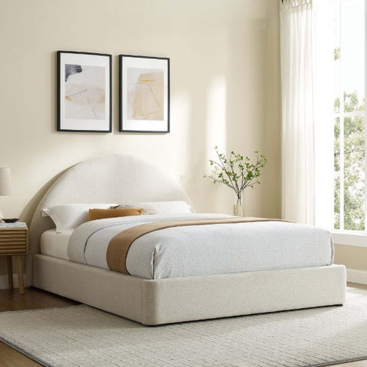 Resort Upholstered Fabric Arched Round Platform Bed in Heathered Weave - Foam Padding - Elegant and Comfortable Bedroom Furniture for Modern Spaces