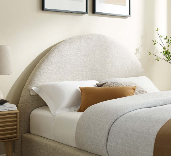 Resort Upholstered Fabric Arched Round Platform Bed in Heathered Weave - Foam Padding - Elegant and Comfortable Bedroom Furniture for Modern Spaces