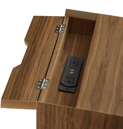 Ember Wood Nightstand with USB Ports and Outlets - Chic Mid-Century Modern Bedside Table in Walnut