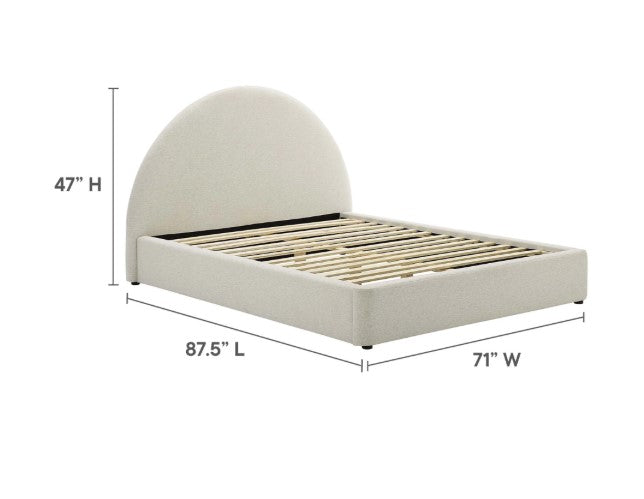 Resort Upholstered Fabric Arched Round Platform Bed in Heathered Weave - Foam Padding - Elegant and Comfortable Bedroom Furniture for Modern Spaces