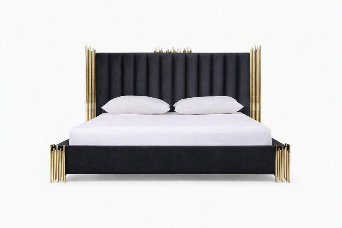 Token Black Velour Bed - Champagne Gold Stainless Steel Legs