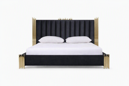 Token Black Velour Bed - Champagne Gold Stainless Steel Legs