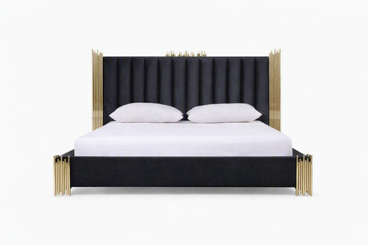 Token Black Velour Bed - Champagne Gold Stainless Steel Legs