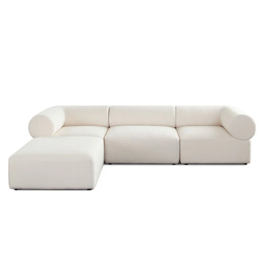 Zia 4PC Modular Reversible Chaise Sectional in Cozy Ivory Sherpa