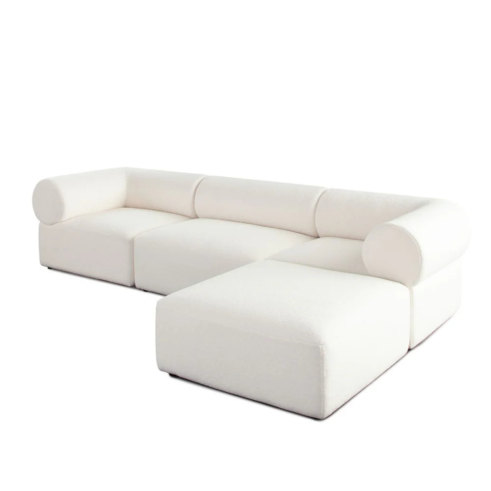 Zia 4PC Modular Reversible Chaise Sectional in Cozy Ivory Sherpa