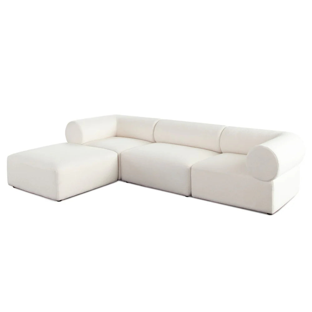 Zia 4PC Modular Reversible Chaise Sectional in Cozy Ivory Sherpa