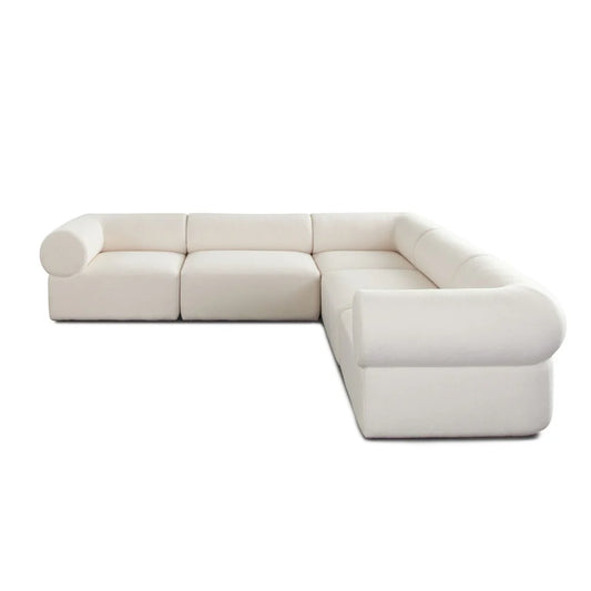 Zia 5-Piece Modular Corner Sectional Sofa in Ivory Sherpa – Modern Cozy Seating